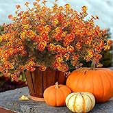 Grunyia 12 Bundles Artificial Fall Flowers for Outdoors Fake Plants - Faux Outside Greenery Boxwood No Fade Plastic Shrubs Decor Farmhouse Home Garden Thanksgiving (Fall Red)