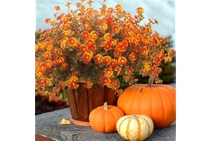 GRUNYIA 12 Bundles Artificial Fall Flowers for Outdoors Fake Plants - Faux Outside Greenery Boxwood No Fade Plastic Shrubs Decor Farmhouse Home Garden Thanksgiving (Fall Red)