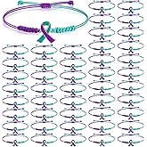 Sasylvia 20/100/150 Pcs Suicide Prevention Awareness Bracelets Adjustable Cord Purple Teal Ribbon Braided Bracelets Inspirational Suicide Prevention Gifts for Women Men Jewelry Accessories