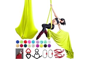 PRIORMAN Aerial Silks Set, Premium Ariel Yoga Hammock 9 Yards Aerial Silk, Low-Stretch Fabric, Yoga Starter Kit for Home, Aerial Rig for All Skill Levels - All Hardware Included