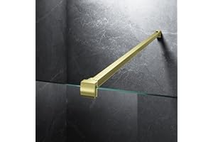 BOUGAINORA Frameless Shower Door Support Bar, Stainless Steel Wall-to-Glass Support Arm to Fixed Shower Glass Panel, for 1/4"-3/8" (6-10 mm) Door, 180° Pivot & Stow-Flat Mode (Brushed Gold, 35.4-inch(900mm))