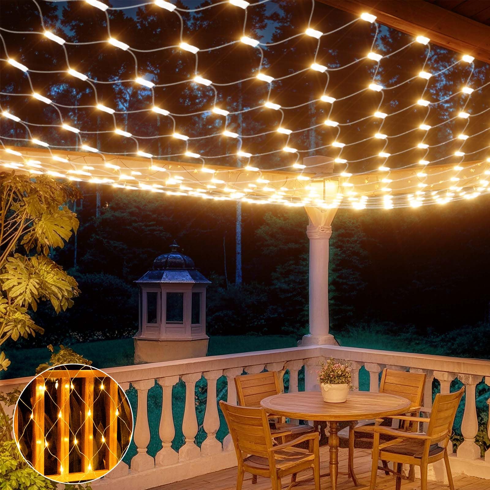 Photo 1 of LitHome 300 LED 14.8ft x 5ft Outdoor Christmas Net Lights, Connectable Mesh Fairy String Lights with 8 Modes,Waterproof Plug in Mesh Lights for Bushes, Garden, Backyard, Holiday, Christmas(Warm White)