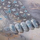 1Pcs 5D Embossed Blue Butterfly Nail Stickers