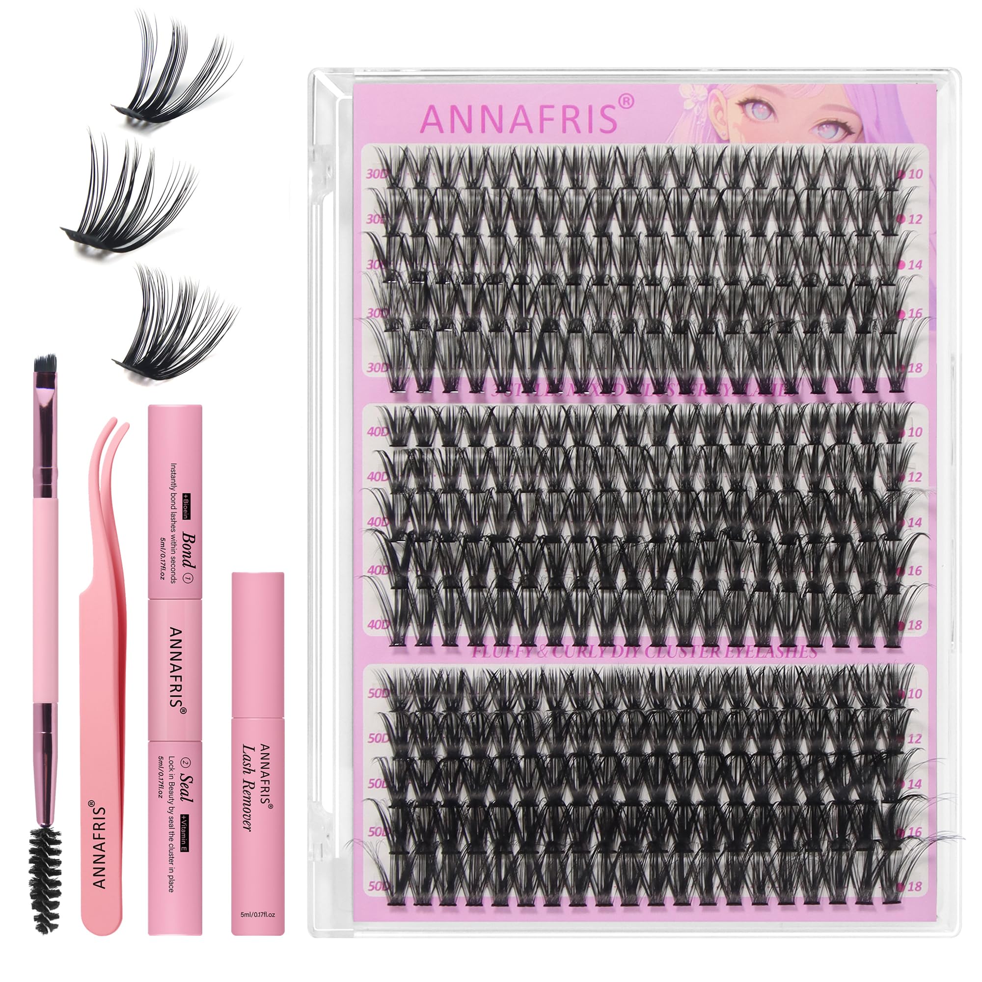ANNAFRIS Cluster Lashes 30D+40D+50D Individual Eyelashes 0.07mm D Curl 10-18mm False Lashes Individual Cluster DIY Lash(30D+40D+50D) โ image 1