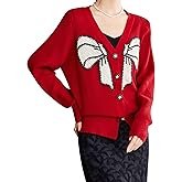 LAI MENG FIVE CATS Women's V-Neck Sweaters Long Sleeve Button Knit Tops Casual Blouse