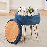 Cplxroc Footrest Footstools Round Faux Fur Ottoman with Storage Space Soft Vanity Chair Seat Coffee Table Ottoman Small Side Table Metal Legs with Adjustable Footings