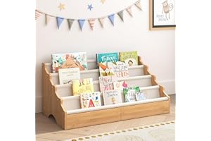 ELYKEN Toddler Bookshelf for Kids Rooms, Nursery Book Shelves with Open Forward Display, Montessori Book shelf for Baby Room, Small Children Classroom Books Rack Storage, Reading Corner for Kid, Beige
