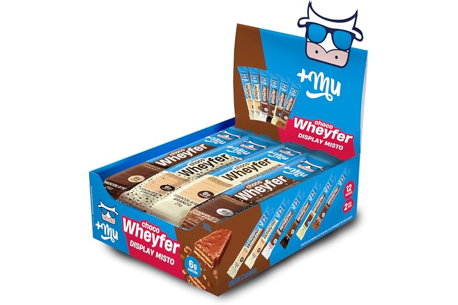 +Mu Chocowheyfer Proteico Caixa Mista - Display 12 unidades | 6g de Proteína, Zero adição de açúcares, Crocante, Para comer sem culpa, 2 unidades de cada sabor