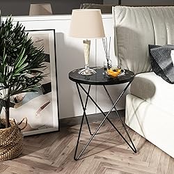 HLR Modern Round Side Table, End Table with Marble