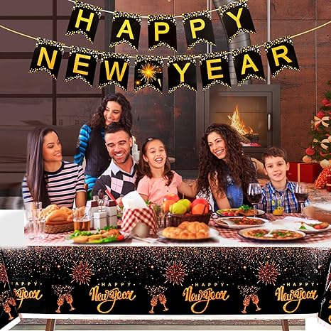 Amazon Com Happy New Year Banner Rectangle Plastic Tablecloth
