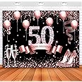 Sensfun Rose Gold Happy 50th Birthday Backdrop for Women Glitter Diamonds Balloons High Heels Birthday Photography Background Fifty Years Old Age Fabulous 50 Birthday Party Decorations Banner 10x8ft