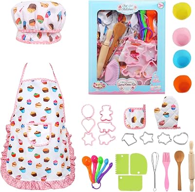 LEADSTAR Kids Baking Set 30 Pc Apron Hat Kitchen Tools Toy Gift 3-12