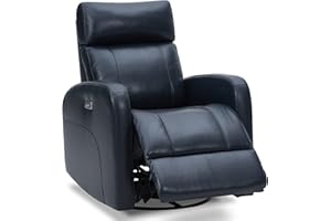 CHITA Genuine Leather Power Swivel Glider Recliner Chair, Double Layer Backrest Truck Armrest Recliner Chair Sofa for Living Room-Navy