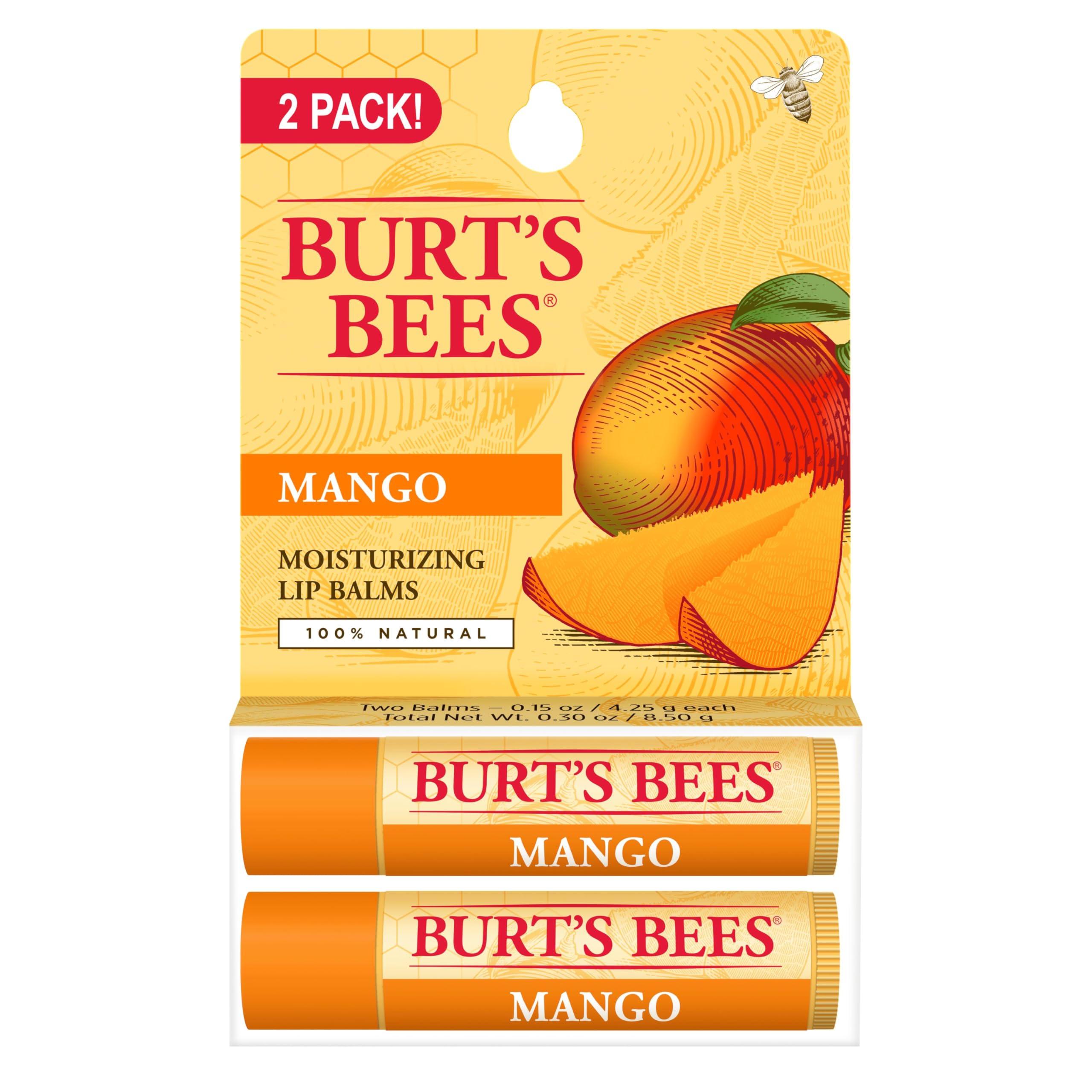 Mango Moisturizing Lip Balm Twin Pack by Burts Bees for Unisex - 2 x 0.15 oz Lip Balm
