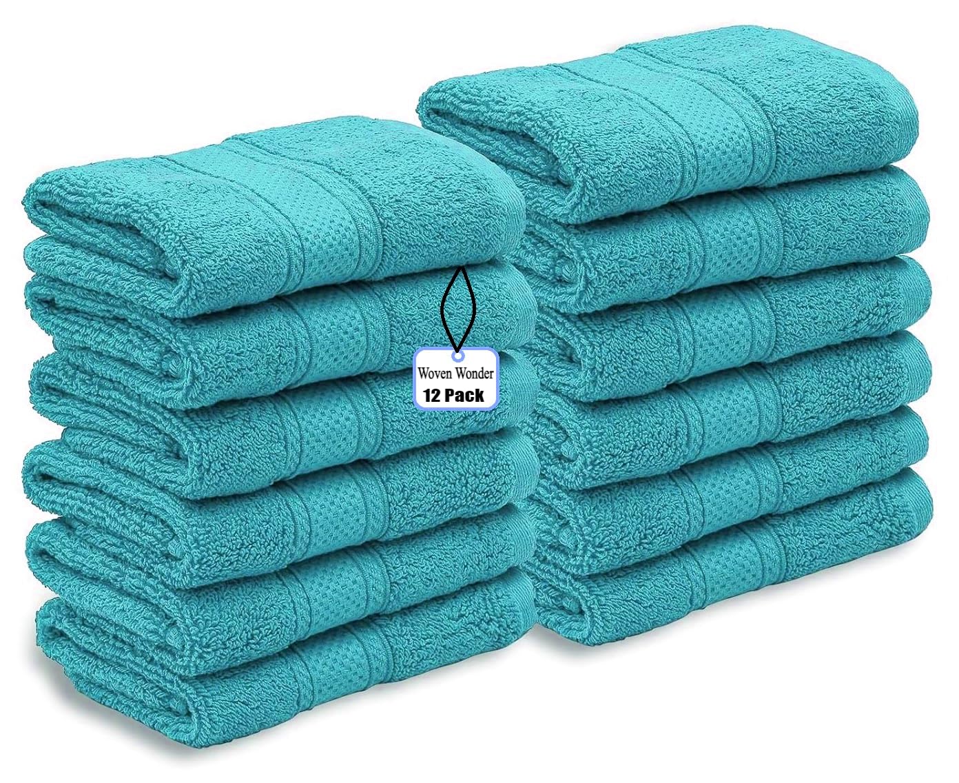 WovenWonder 12 X Cotton Face Cloth Towels 100% Egyptian Cotton -500GSM Super Soft Flannels Washcloths (30 x 30 cm) Fingertip Gym Towels Facial Cloths (Teal)