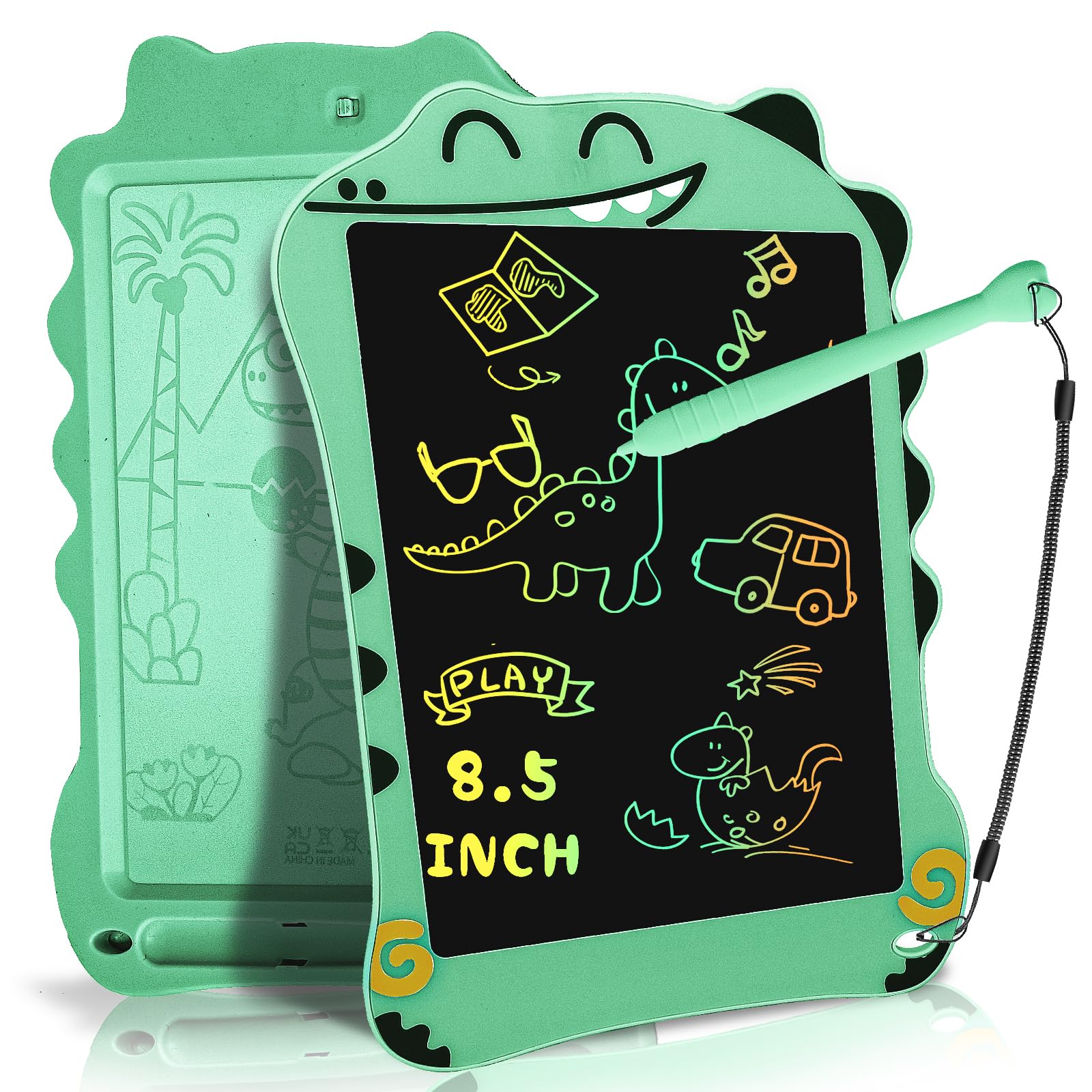 Decute Dinosaur Toys LCD Writing Tablet for Kids Boys Girl, Educational Toddler Drawing Tablet for Baby Boy, Doodle Board Pad Toy for Aged 3 4 5 6-12 Kid Birthday Party School, 8.5 Inch Green