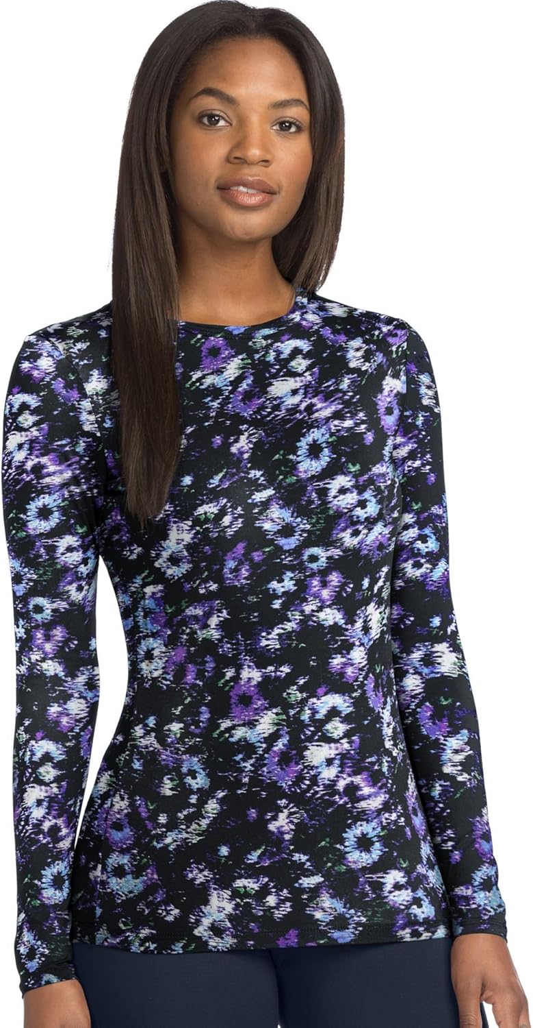 Warm Cuddly by Cuddl Duds Womens Stretch Micro Crew, XL, Ikat Floral