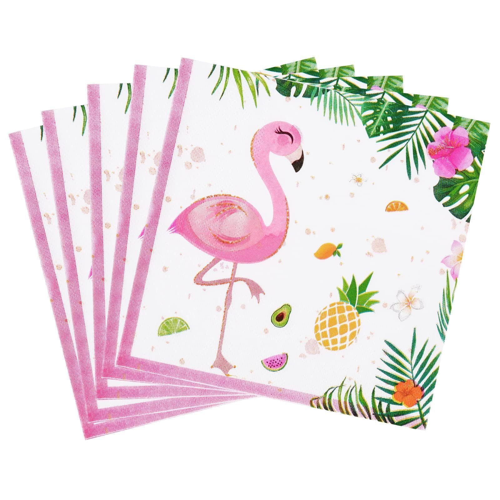 WERNNSAI Pink Flamingo Napkins - 50 PCS Hawaiian Luau Flamingo Party Supplies for Tropical Birthday Baby Shower Wedding Summer Pool Party Decorations