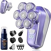Electric Shaver for Women, Electric Razor with 7D Magnetic Shaver Heads, Wet Dry Waterproof Bald Head Trimmer Kit for Women & Men, Nose Ear Hair Trimmer, USB Rechargeable Clippers, Purple