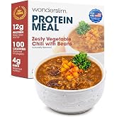 Wonderslim High Protein Meal &ndash; 7 Servings (Zesty Vegetable Chili w/Beans) | 12g Plant-Based Protein, 4g Fiber, 100 Calories, 0g Cholesterol, Low-Carb, Low Sugar, Gluten-Free, Vegetarian Friendly Meal