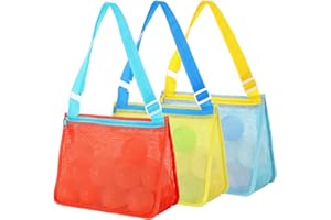 MARFOREVER 3 Pack Beach Toys Mesh Beach Bag Seashell Bag Sand Toy Shell Collecting Bag for Holding Shells Swimming Pool Bag Storage Bags with Adjustable Carrying Straps for Boys and Girls