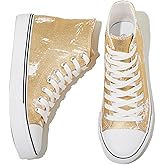 kufeiti Women's High Top Canvas Sneakers Canvas Shoes Lace up White Black Sneakers Casual Walking Shoes