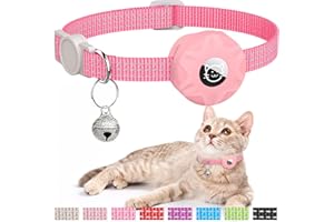 HOERAONR AirTag Cat Collar, Reflective Kitten Collar Breakaway Apple Air Tag Cat Collar, GPS Cat Collar with AirTag Holder and Bell, Lightweight Tracker Cat Collars for Girl Boy Cats Kittens Puppies(Pink)