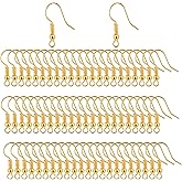 Bylion 400 Pieces Stainless Steel Earring Hooks, Fish Hooks Ear Wires French Wire Hooks, Coil and Ball Style Nickel-Free Ear Wires for Jewelry Making, Gold