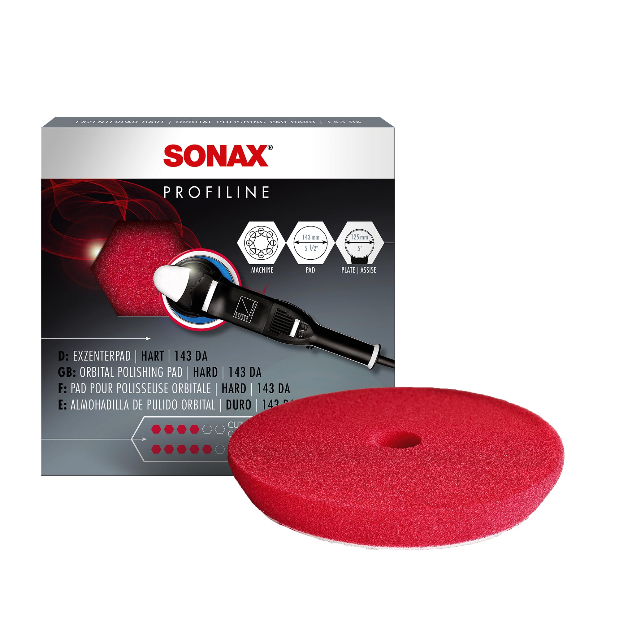 SONAX 493400-544 Hard/High Density Polishing Sponge, Red, 14.3 cm