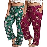 Vozanet Women's Plus Size Pajama Pants 2 Pack Lounge Bottoms with Drawstring and Pockets Ultra-Soft Sweatpants Loose PJS