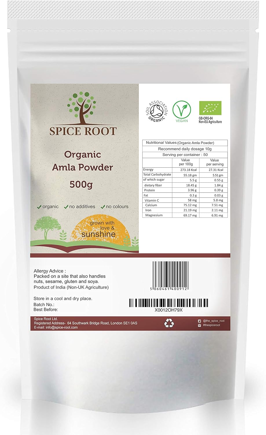 Organic Amla Powder 500g (Indian Gooseberry Powder) - Certified Organic, Premium Quality, 500 g (Pack of 1)