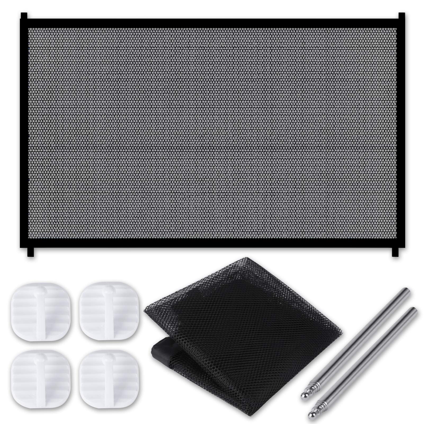 MyfatBOSS Magic Gate for Dogs, Portable Folding Safety Stair Gate Safe Guard Isolation Net with More Strengthen Hooks & Poles, Easy Install Anywhere for Pet Dogs Cats, 110x75cm