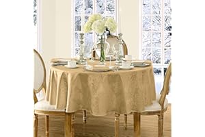 Newbridge Barcelona Luxury Damask Fabric Tablecloth, 100% Polyester, No Iron, Soil Resistant Dining Room, Party Banquet and Holiday Tablecloth, 70 Inch Round, Gold
