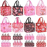 Tedmax Valentine Gift Bags - 24Pcs Reusable Tote Bags With Handles for Kids Classroom Exchange Party Favor Supplies - Includes 24 Valentines Cards