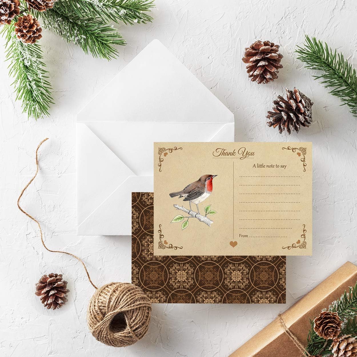 Artstore Vintage Robin Thank You Note Cards With Brown Kraft Envelopes - Pack of 15, red|brown|beige|yellow, 11 X 15 cm - Image 3