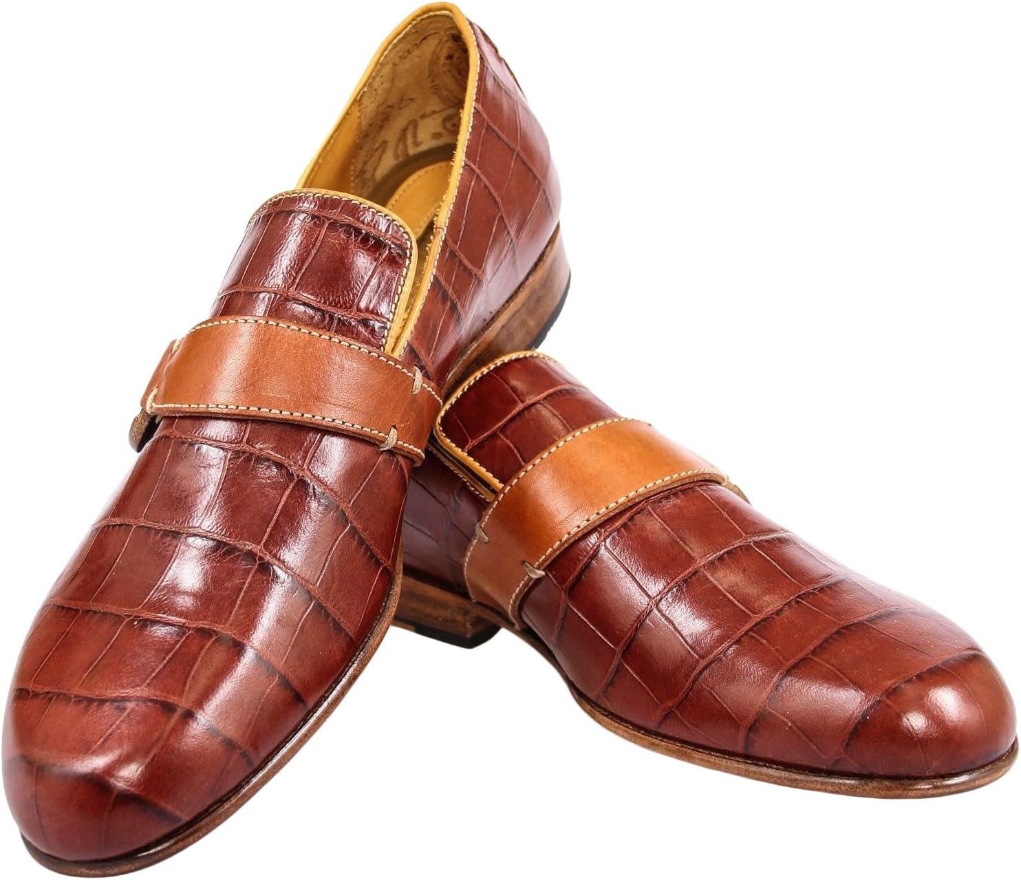 berluti Brown Crocodile Print Leather Loafers Shoes Size 8