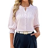 Blooming Jelly Womens Striped Button Down Shirts Smocked Cuffed 3/4 Length Sleeve Tops Ruffle Dressy Casual Blouses 2026