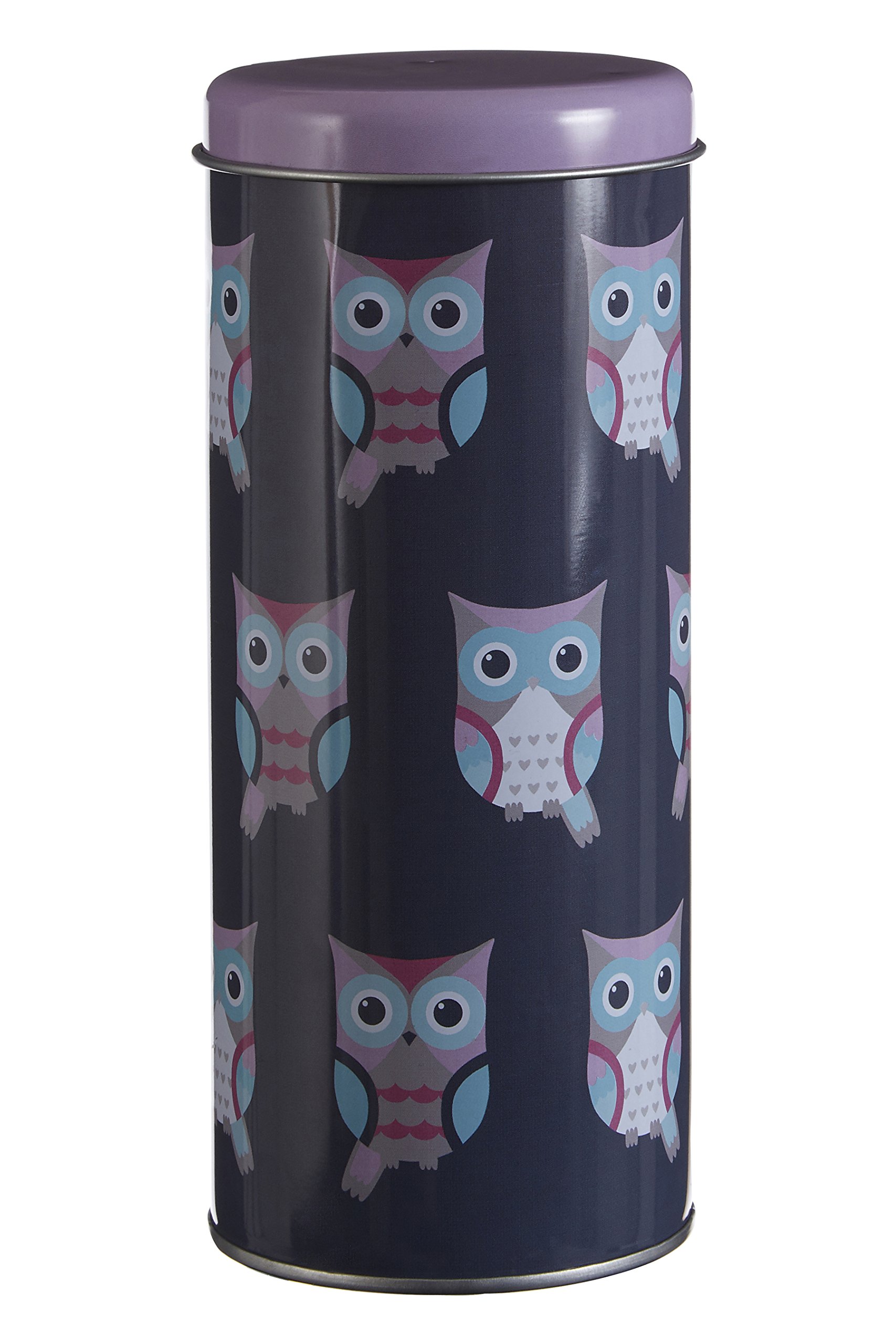 Premier Housewares 507309 Happy Owls Storage Canister, Tin, Blue, 8 x 8 x 18 cm