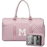 Women Weekender Travel Duffle Bag: Initial Duffel Overnight Bags with Shoe Compartment Large Carry on Tote with Toiletry Bag Weekend Traveling Yoga Gym Hospital Bag for Women with Wet Pocket Letter M