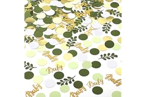 MINATEE 400 Pcs Greenery Baby Shower Confetti Scatter Decorations Green Brown White Table Confetti Dots with Eucalyptus and Gold Scatter for Baby Shower Gender Reveal Decor