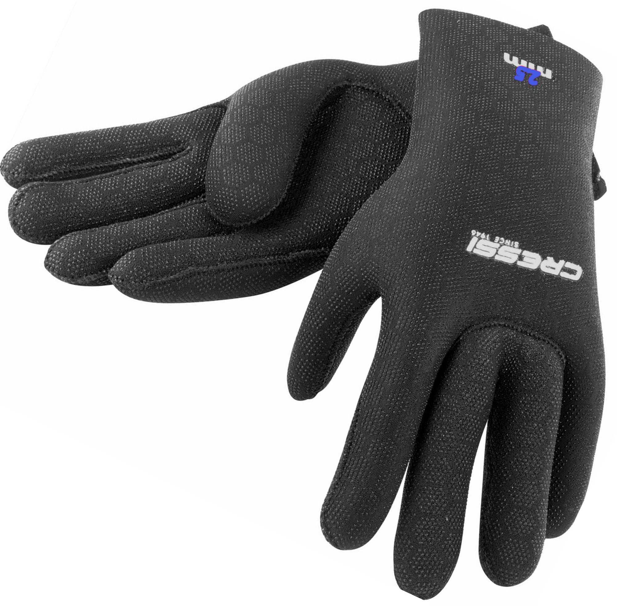 Cressi High Stretch Gloves -Unisex 5-Finger Diving Gloves made of Soft, Single-lined, High-strength Neoprene, 2.5mm, Black/Blue Logo, S
