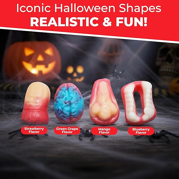 FUSION SELECT 16 OZ INDIVIDUALLY WRAPPED GUMMY BODY PARTS CANDY – HALLOWEEN GUMMIES & TRICK OR TREAT CANDY FOR PARTY & GOODIE BAGS – SPOOKY ASSORTMENT OF BRAIN, TEETH, FINGERS & NOSE CANDIES
