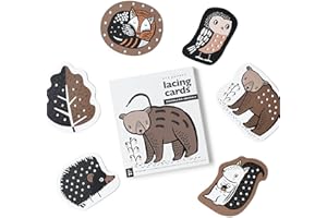 Wee Gallery Woodland Animal Lacing Cards for Toddlers, Sewing Board Activity for Children, Kids Travel Activity to Improve Motor Skills, Color Identification, and Dexterity (Age 3 and up)