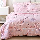 Viviland Kids Full Bedding Sets for Girls, Soft Full Comforter Set with Sheets, 7 Pieces Microfiber Bed in a Bag, Pink Unicorn