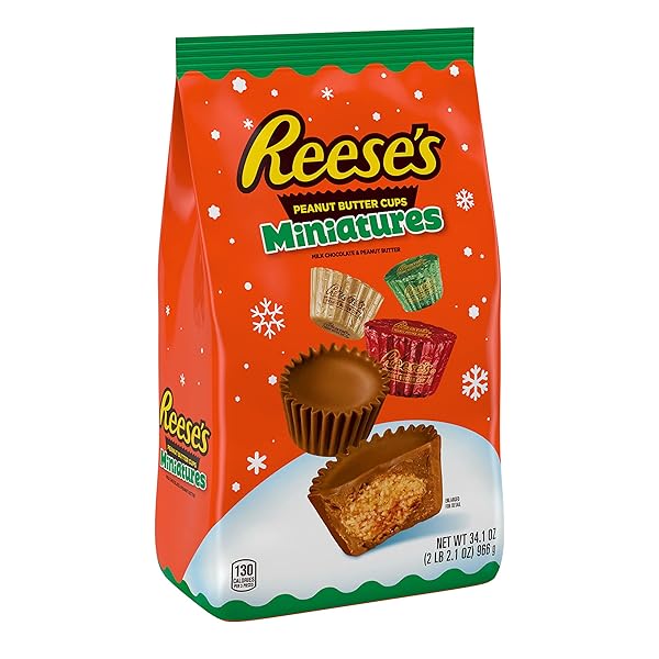 REESE’S MINIATURES MILK CHOCOLATE PEANUT BUTTER CUPS, CHRISTMAS CANDY BULK BAG, 34.1 OZ