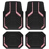 PIC AUTO Car Floor Mats, Hot Pink Sparkly Crystal Bling Glitter Car Mats Set, Front and Rear Heavy Duty Rubber Car Mats with Anti-Slip Backing, All Weather, Trim-to-Fit for SUVs, Trucks, Sedan, Vans