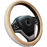 New Diamond Leather Steering Wheel Cover with Bling Bling Crystal Rhinestones, Universal Fit 15 Inch Car Wheel Protector for Women Girls,Gold