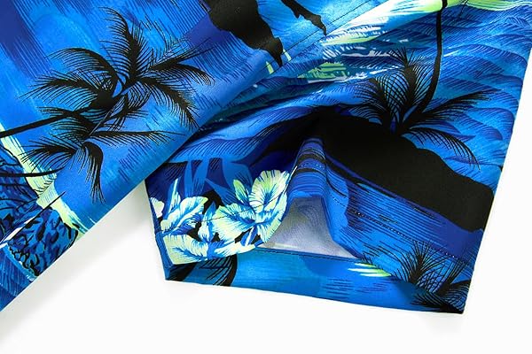 EUOW MEN’S HAWAIIAN SHIRT SHORT SLEEVES PRINTED BUTTON DOWN SUMMER BEACH DRESS SHIRTS (CYAN BLUE, L)
