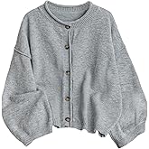 SHENHE Women's Crew Neck Button Down Cardigan Loose Fit Fall Knit Cardigan Sweater