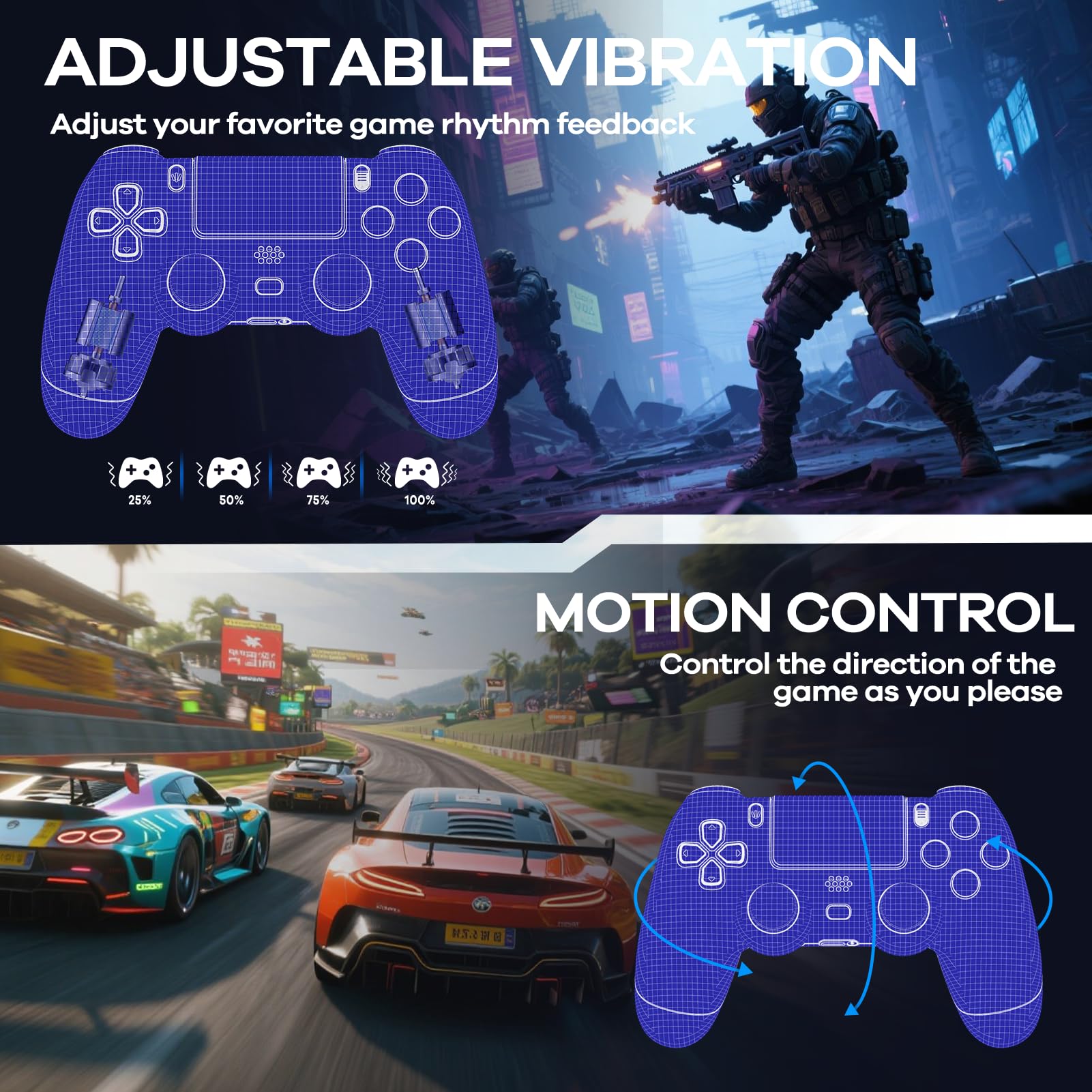 AROEVEIB 2 Pack Controller with Charger Dock for PS4 Wireless Game Controller, with LED Charging Dock Station, 2 USB Cable